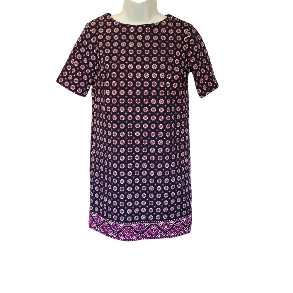 Banana Republic Womens 0 Petite Shift Dress Navy Pink Geometric Pattern Short Kn